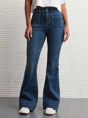 AMERICAN EAGLE Next Level Stretch High Waist Flare Jeans Medium Indigo 29P